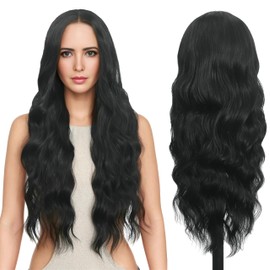 FUTAI Long Wavy Wig 30 Inch Black HD Front Lace Body Curly Synthetic Hair Wigs for Women Professional Female Diverse Styles Daily Party Cosplay