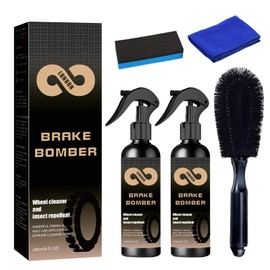 Brake Bomber Cleaner Wheel Cleaner, 2pcs Non-Acid 4oz Stealth Tire Chrome Cleaners Car Heavy Duty Care Aluminum Brakes Spray Tires Buster with Brush Towel Scouring Cloth, for Cars Trucks Dust - White