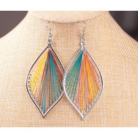 Bohemian Colorful Layered Leaf Tassel Earrings Exaggerated Handmade Silk Thread Oval Dangle Drop Earrings for Women