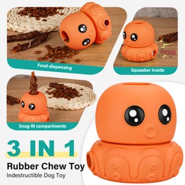 paatata Bully Stick Holder & Treat-Dispensing Function Natural Rubber Chew Toys for Dogs Squeaky Indestructible Dog Toys chewers for Medium & Large Breeds (Orange)