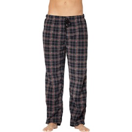 INTIMO Mens Microfleece Plaid Lounge Pant, Black, Large