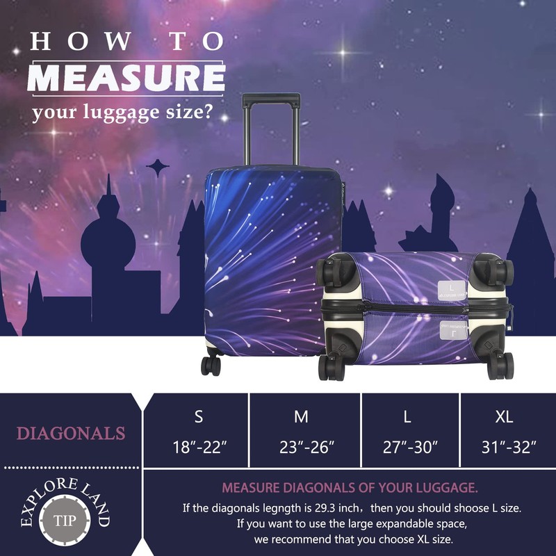 Luckiplus Spandex Suitcase Luggage Suitcase Cover Fits 18"-32" Luggage, fireworks