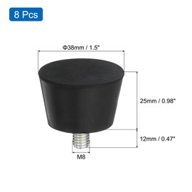 sourcing map 8Pcs Thread Adjustable Levelling Feet, 1.5" x 0.98" Rubber Furniture Feet with M8 x 12mm Studs for Table Chair Feet Floor Protector, Black