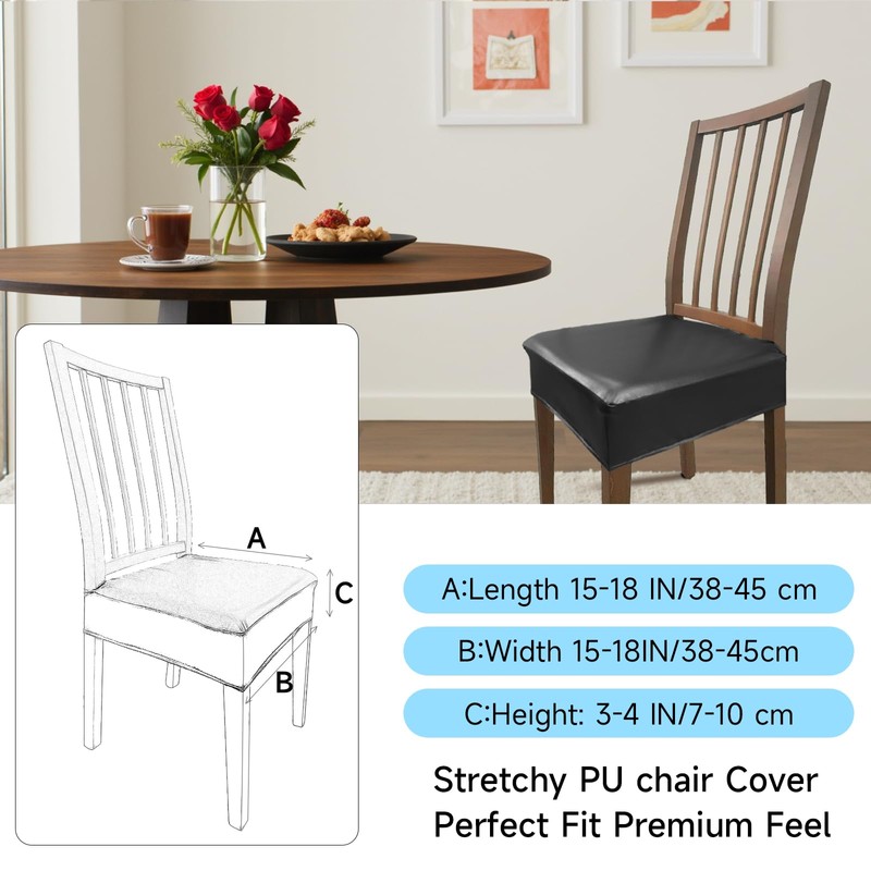 KIDOACOW Soft Leather Chair Seat Covers Dining Chairs Set of