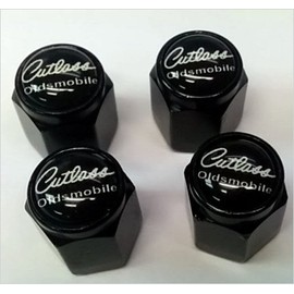 Oldsmobile Cutlass Supreme 442 Valve Stem Caps (Black - Black/White)