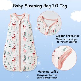 Fairy Baby Sleeping Bag 1.0 TOG Sleeveless Swaddle Blanket for Newborn Boy Girl Soft Breathable Cotton Sleeping Sack (Pink Deer, S)