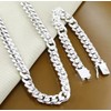 Sterling Silver Cuban Link Chain Necklace and Bracelet Set, Heavy