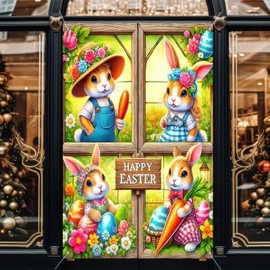 BlissYard Happy Easter Window Cover Banner Rabbit Spring Background Banner 31x47 Inch Easter Window Cover Party Bunny Banner Decoration Spring Easter Window Decoration Happy Easter Party Decor