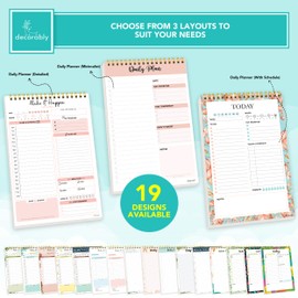 Decorably Daily Planner Pad Minimalist - Daily To Do List Notepad, 52 Easy Tear-Off Sheets To Do List Pad Tear Off, 6.5x10in Spring-Bound Things To Do Notepad, To Do Desk Pad, Things To Do Pad