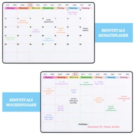 POPRUN POPRUN Abwischbar Magnetisch Monatsplaner/Wochenplaner Whiteboard Magnettafel Kühlschrank, Familienplaner,Planungstafel,Monatskalender,Memoboard,Terminplaner 42 x 28 cm wiederverwendbar auf Deutsch