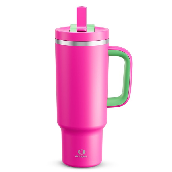 40 oz Tumbler with Handle and Straw: Stainless Steel Insulated