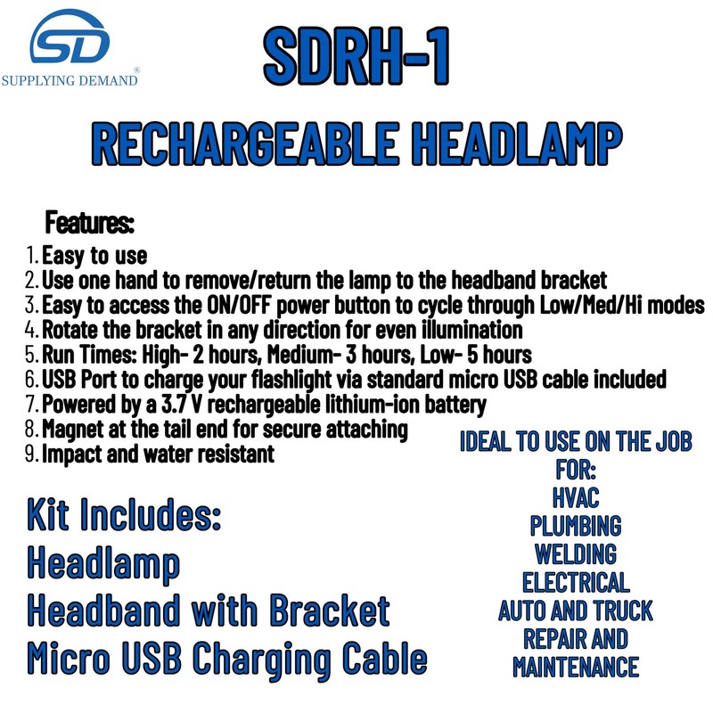 Supplying Demand RH-1 Rechargeable Headlamp