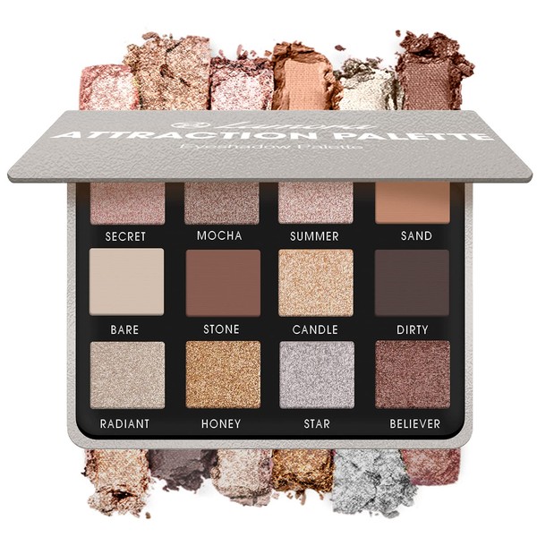 Smokey Eyes Eyeshadow Palette Nude Tones - Vegan Shimmer Nude Eyeshadow Palette with Mirror - Ideal Travel Make Up Palette with 12 Highly Pigmented Warm, Cool and Natural Shades