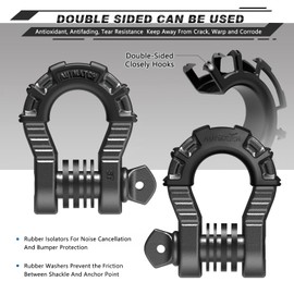 AUTMATCH D Ring Shackles 3/4" Mega Shackle (2 Pack) 68,000Ibs Break Strength - Heavy Duty Clevis Shackles 7/8" Screw Pin & Isolator Washer for Tow Strap Winch Off Road Vehicle Recovery, Gunmetal Gray