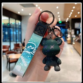 ZOIKOM Cartoon Anime Doll Cool Gradient Bear Keychain Cute Bag Pendant Personality Car Accessories Creative Small Gift, Grey, One Size, Bear Green