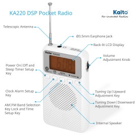 Kaito KA220N DSP Pocket AM FM Radio Digital Radio with Alarm and Sleep Timer