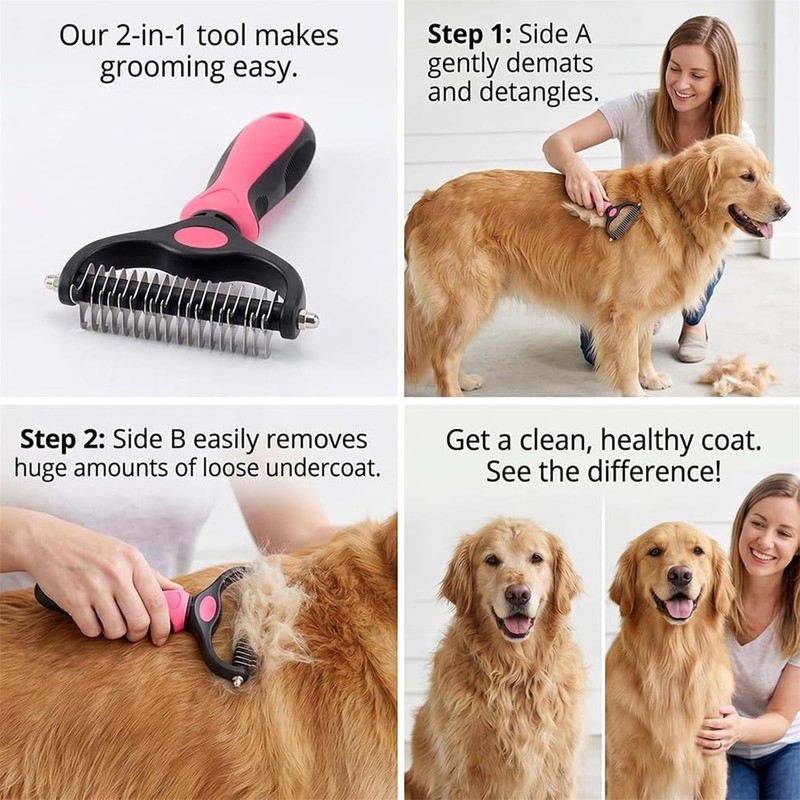 Pet Pro Grooming Tool, 2-in-1 Deshedding Dog Brush with 9/21