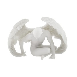 Veronese Design Nude Winged Grieving Male Angel White Marble Finish Resin Statue 7.5 Inches Long