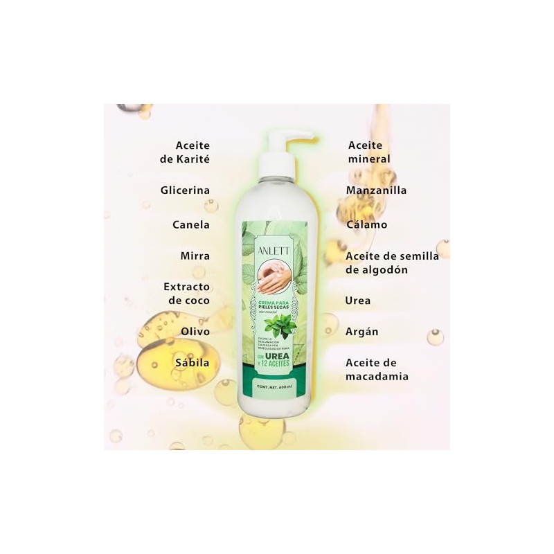 Crema para Pieles Secas con Mentol, Urea y 12 Aceites,