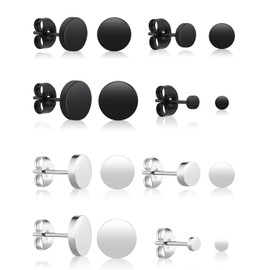 JELIEE 8 Pairs Dot Stud Earrings Stainless Steel Ear Studs Round Flat Top Stud Earrings Set Unisex Stud Earrings Black Silver Earrings for Men Women(3mm 5mm 7mm 8mm)