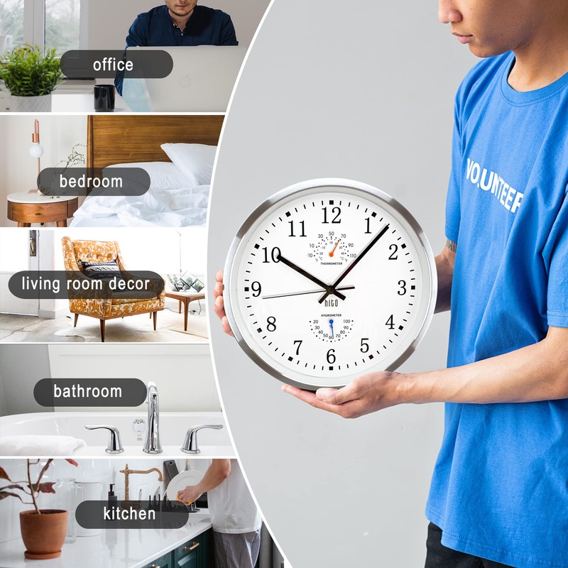 HITO 12 Inch Silent Wall Clock Battery Operated Non Ticking