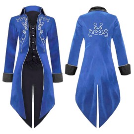 LLTTEER Men's Steampunk Vintage Tailcoat Jacket Gothic Retro Coat Medieval Clothing Party Cosplay Men's Costumes for Adults (Blue, L)