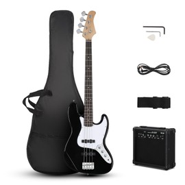 Ktaxon Electric Bass Guitar with 20Watt Amplifier, 4 String Right Handed Electric Bass Kit for Beginner & Professionals W/a Bag, Shoulder Strap, Guitar Pick, Wrench Tool(Black)