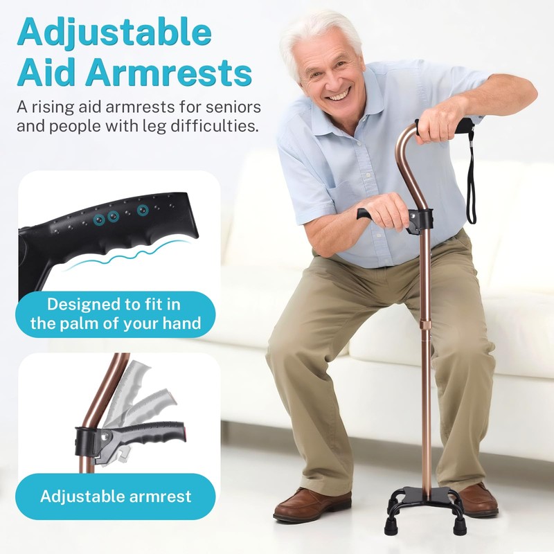 SILAIDESI Adjustable Walking Cane for Men & Women – 4-Pronged