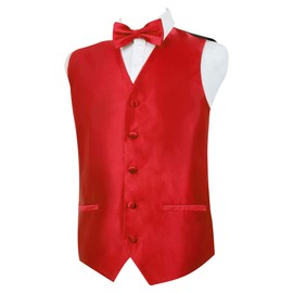Alizeal Boys' Bow Tie, Tie and Suit Vest Plain Classic Tie and Vest 3-Piece Set, red