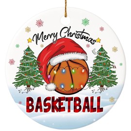 Decorlion 2024 Christmas Ornament - Basketball Merry Christmas Ceramic Ornament, Christmas Tree Decoration, Hanging Ornament, Basketball Ornament, for Family, Friends, Basketball Lovers