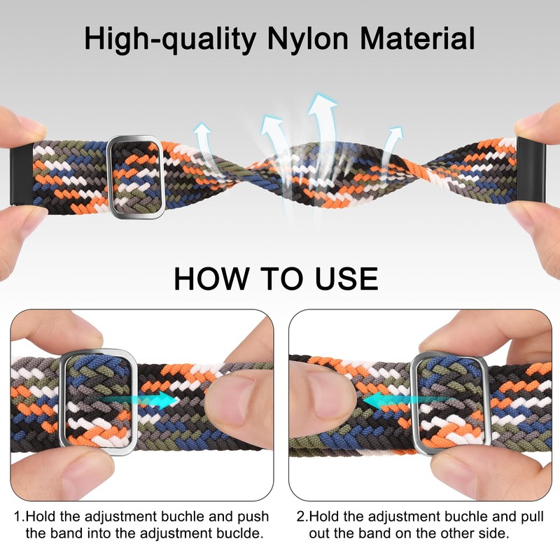 Braided Stretchy Strap Compatible With Garmin Forerunner 55/645/245, 20mm Nylon