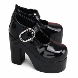 [Sunny Step] Thick Sole Doll Heel Shoes Shoes Junior SD Size Doll Strap Shoes Black Black Lolita Enamel Brown White Brown Miniature Shoes for Dolls Accessories Doll Clothes Accessories (Black, 1/4)