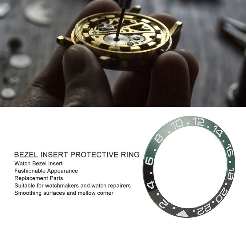 38mm Diameter GMT Watch Bezel Insert Ring Black Green Base