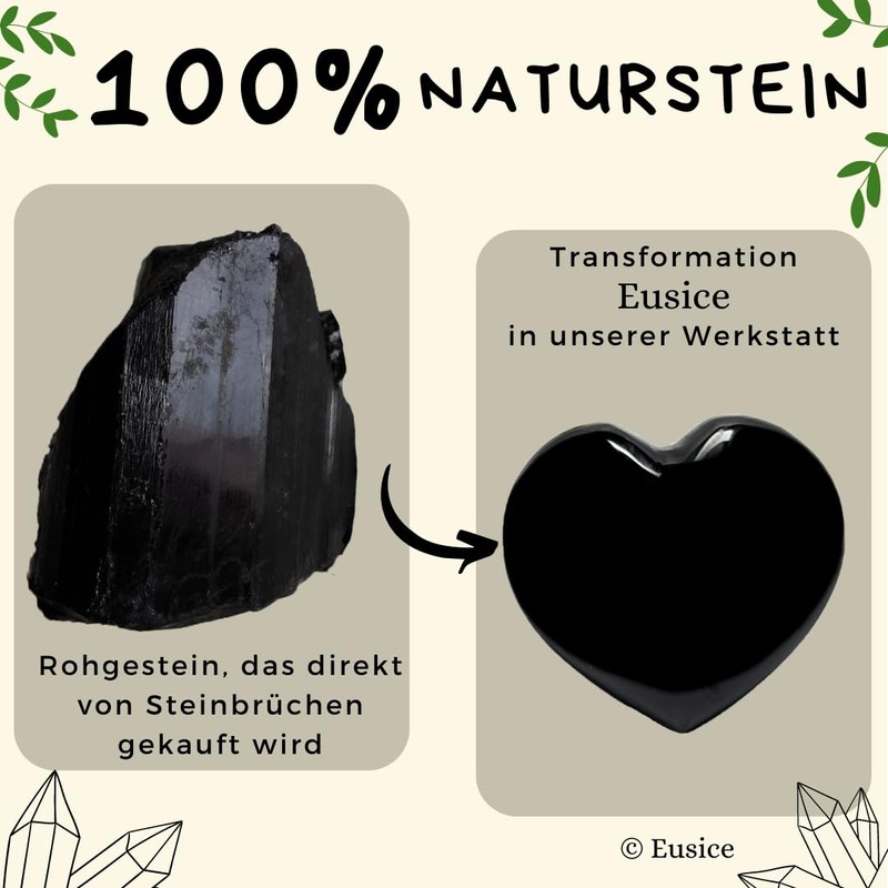 Eusice - Heart Black Tourmaline, Natural Stone Wellbeing, Handmade Cut