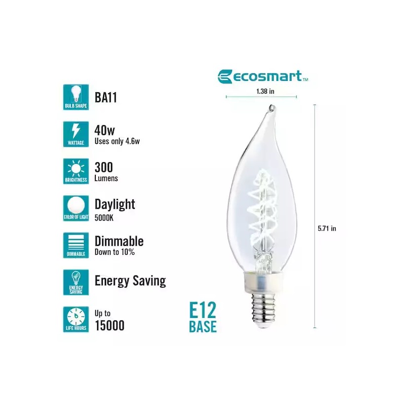 Eco-Smart Ecosmart 40-Watt Equivalent Dimmable E12 Candelabra 3 Pack B11