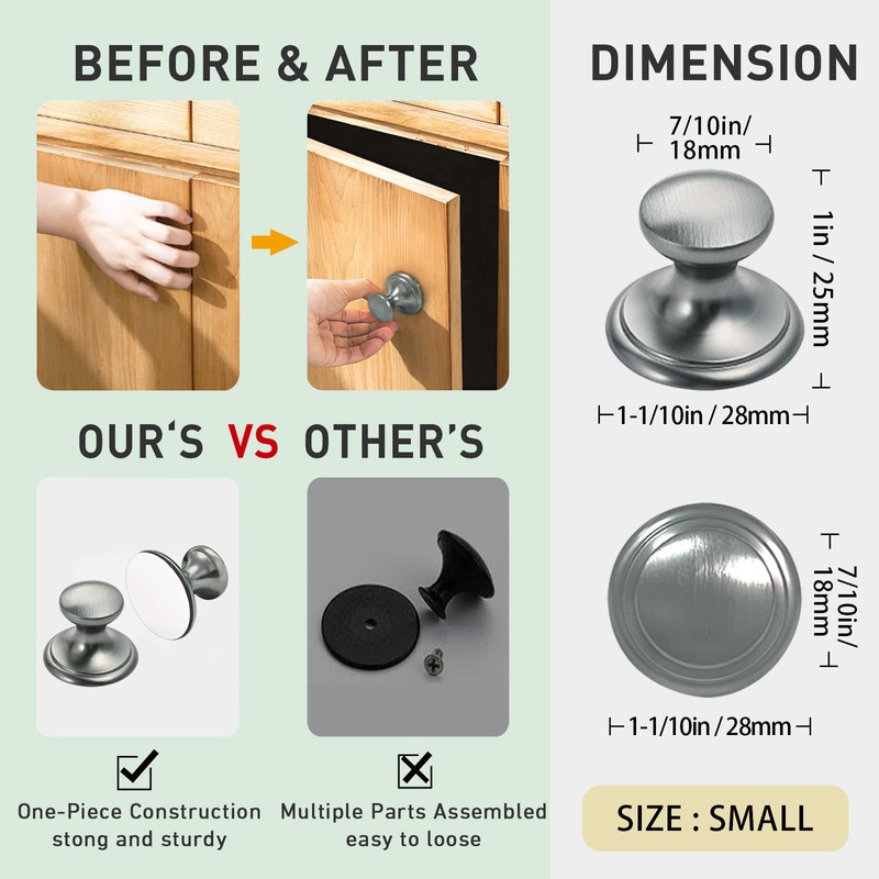 CcHhyyt 6 Pack Self-Stick Knobs Brushed Nickel Self-Adhesive Drawer Knobs
