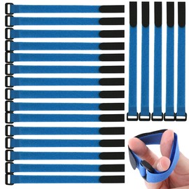 Gebildet Reusable Velcro Cable Ties, 20 Pieces Attachment Velcro Cable Ties, Velcro Straps with Buckle, Strong Cable Ties with Velcro Fastener for Cable Management (2 x 30 cm, Blue)