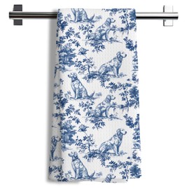 Nipil Chinoiserie Golden Retriever Kitchen Towels, Blue and White Floral Golden Retriever Decorative Dish Tea Towels, Grandmillennial Botanical Dog Hand Towels for Kitchen Bathroom, 16x24 Inch