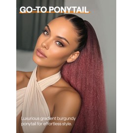 GORGIUS Kinky Straight Drawstring Ponytail Extension Ombre Brown to Burgundy Synthetic Pony Tail Hair Pieces 24 Inch