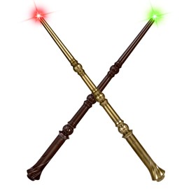 ShinySong Light Up Wizard Magic Wand with Sounds & 4 Lightings - 2 PCS Illuminating Witch Toy Wands for Kids Cosplay Party Favors, Hive - Brown Golden
