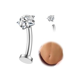 Thunaraz Floating Titanium Belly Button Rings Hypoallergenic G23 Titanium Internally Threaded Belly Ring 14G Belly Piercings for Women Navel Piercings Jewelry Star-10mm