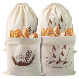 TPTGIAR 4 Stück Brotbeutel Leinen Ungebleicht, 40 x 30cm Wiederverwendbar Leinenbeutel mit Kordelzug, Brotbeutel Aufbewahrung Frischhalten für Brot Obst und Gemüse