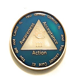 Recovery Line 2 Year Al-Anon Blue Butterfly Anniversary Medallion, Chip, Token, Coin