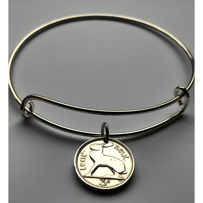 1953 Ireland Éire 3 Pence coin bangle bracelet Irish rabbit