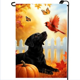 Fall Black Lab Dog Garden Flags for Outside 12x18 Double Sided