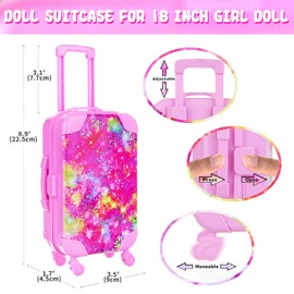 Ecore Fun American 18 Inch Doll Clothes & Accessories Suitcase Set, 10 Pcs Travel Play Set with Backpack, Clothes, Hair Clips, Camera, Phone for 18 Inch Dolls