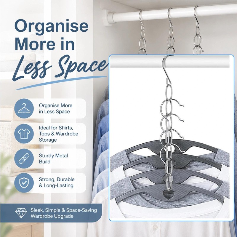 10 Pcs Clothing Chain Hanger Set, Closet Organizer, Metal Hanger