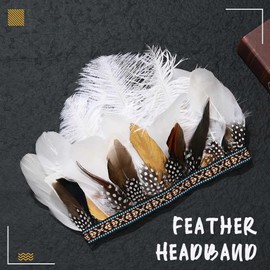 GENBREE Feather Headband Indian Feather Headdress Crown Headpiece Carnival Fascinator Costume Hair Accessories for Women(White)