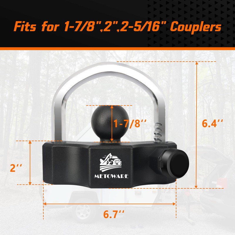 METOWARE Universal Trailer Coupler Lock, Adjustable Heavy-Duty Trailer Htich Locks