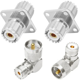 DAOKAI SO239 to SO239 Chassis Mount Adapter,UHF Female to UHF Female Coupler Flange Panel Mount Connector+UHF Male to Female 90 Degree RF Adapter,for PL259 UHF Antenna,B &Amateur Radio-2set